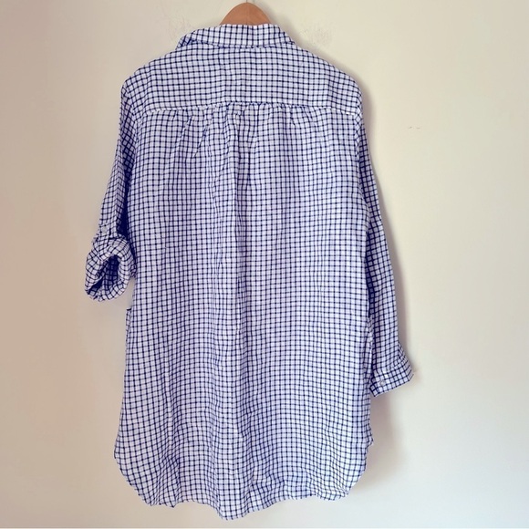 The Company Store Linen Blue White Check Tunic Shirt Pocket Dress Coastal L NEW - Picture 11 of 15